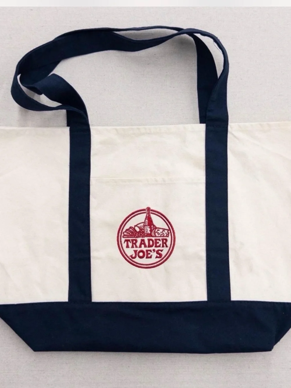 Trader Joe's Cream and Navy Canvas Large Tote Bag